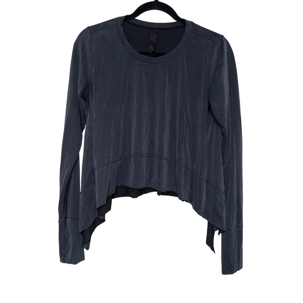 Ododos  Asymmetrical Hem Long Sleeve Top Charcoal Gray Size‎ Medium
